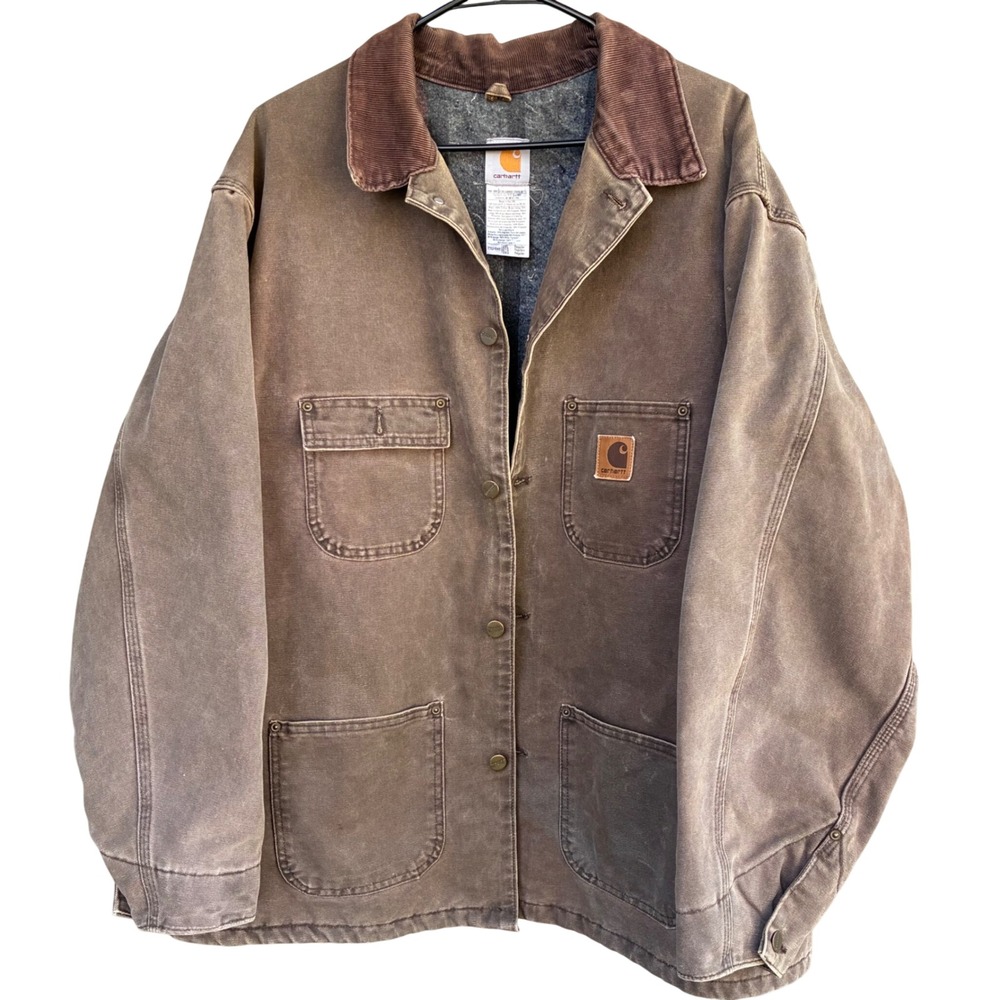 Carhartt C02 Chore‎ Coat Jacket Men's 2XL Made USA Blanket Lined Duck Brown